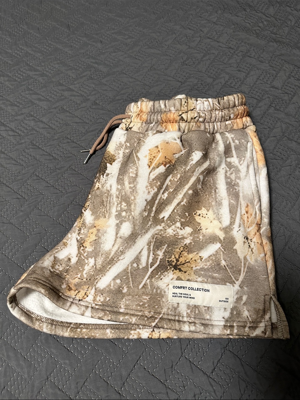 Women's Neutral Camo Athletic Shorts with Drawstring - Picture 2 of 3